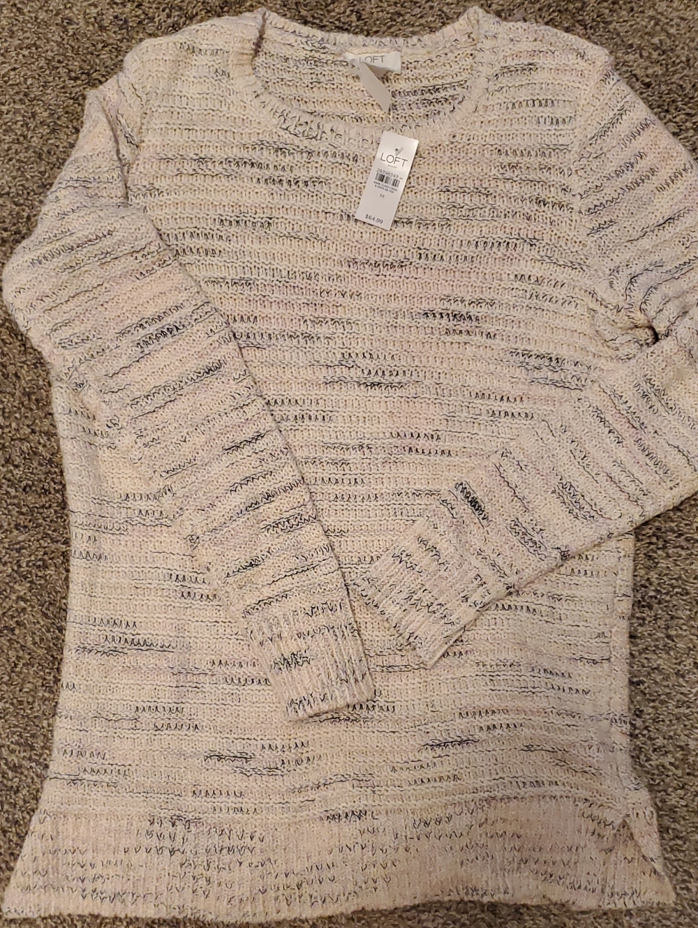 LOFT Cream and Gray Marled Crewneck Sweater